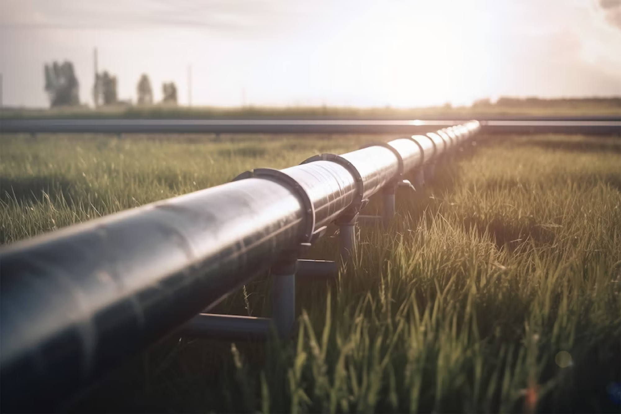 Ein Rohr das über eine Wiese verlegt wurde