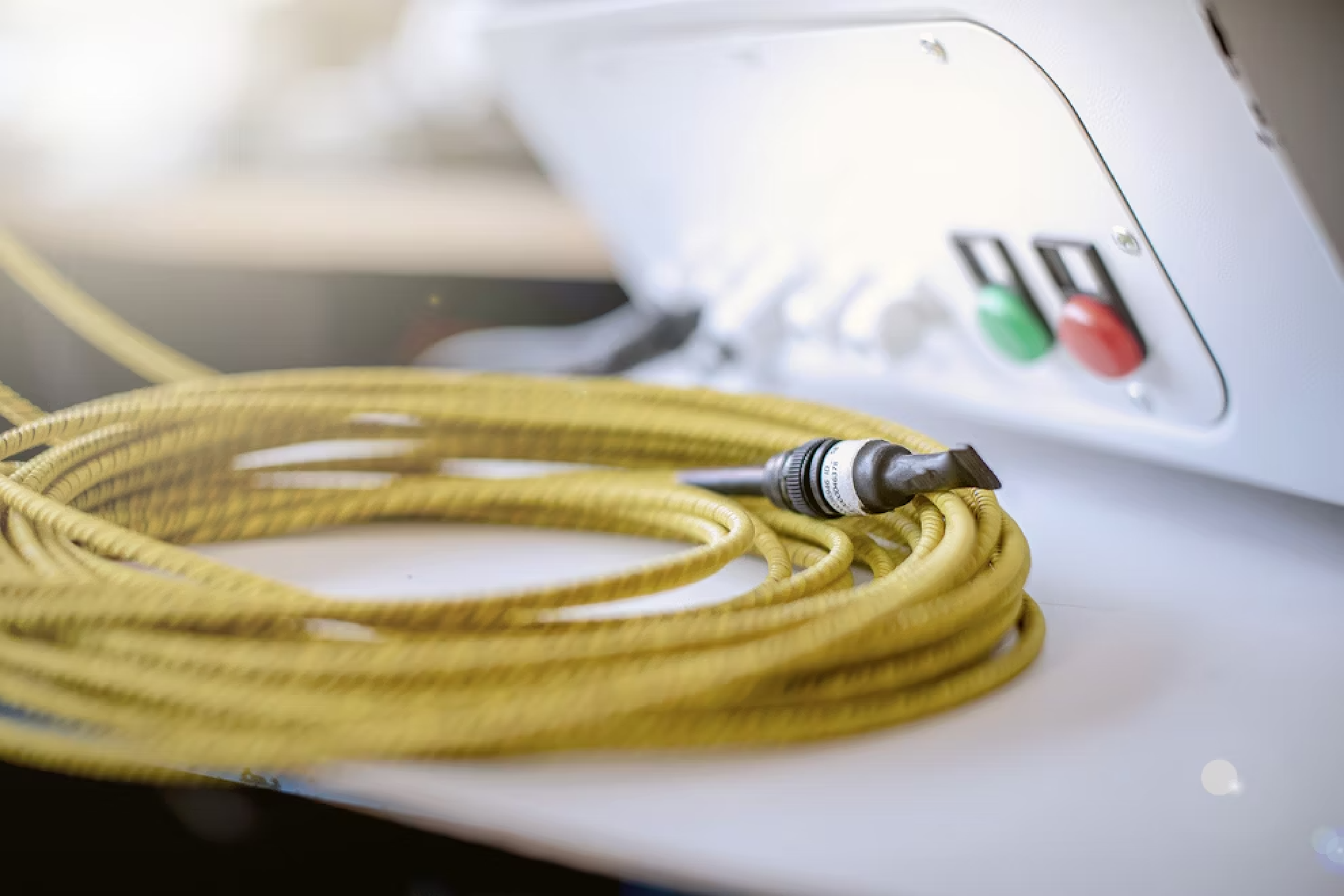 Eine Nahaufnahme eines aufgerollten Kabel